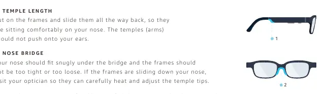 Fitting guide for temple length and nose bridge