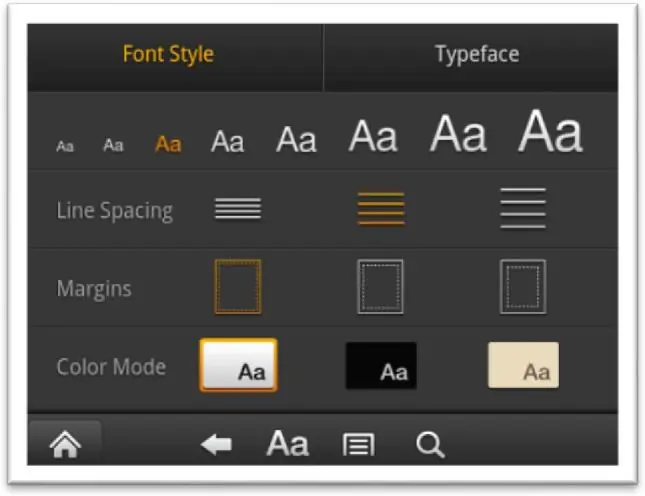 Text appearance menu options