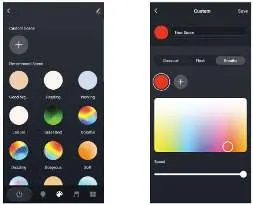 Select or create custom lighting scenes in the app.