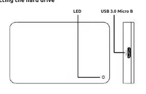 Connection diagram showing the LED and USB 3.0 Micro B port.