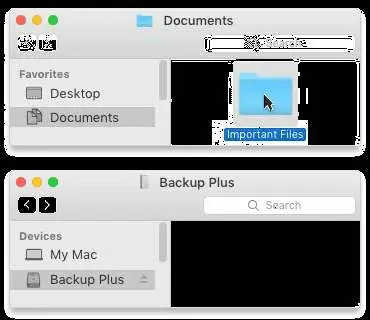 Dragging files to the Seagate drive in macOS Finder.