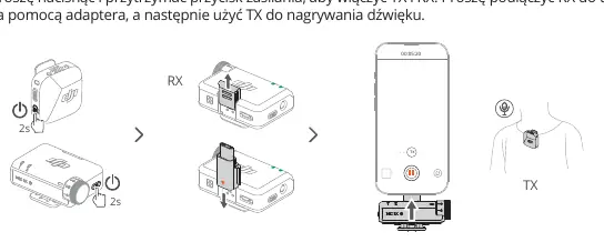 Connecting the RX to a smartphone using an adapter.