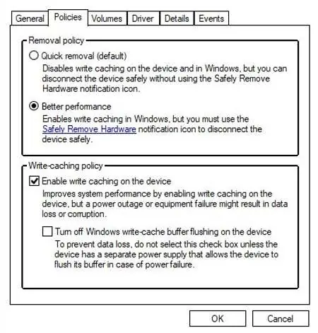 Windows Write Cache settings
