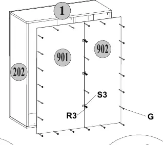Diagram II: Back panel and door attachment