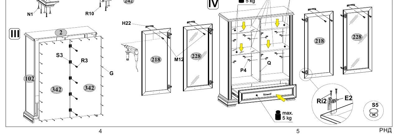 Assembly diagrams III and IV for the Monako cabinet.
