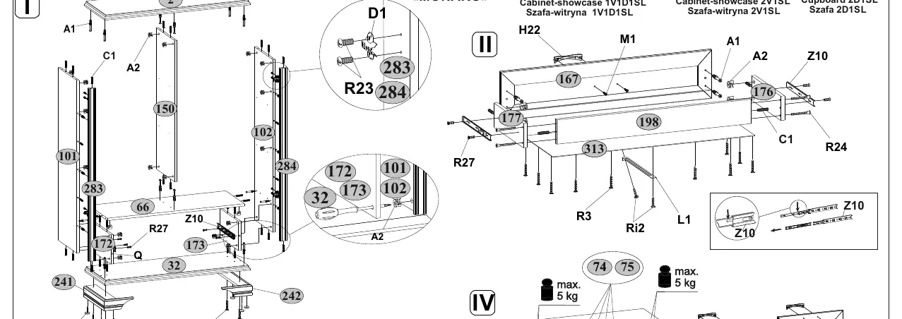 Assembly diagrams I and II for the Monako cabinet.