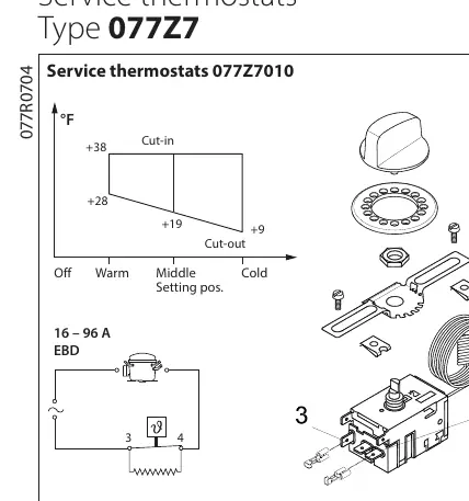 Wiring diagram and capillary specifications for model 077Z7010.
