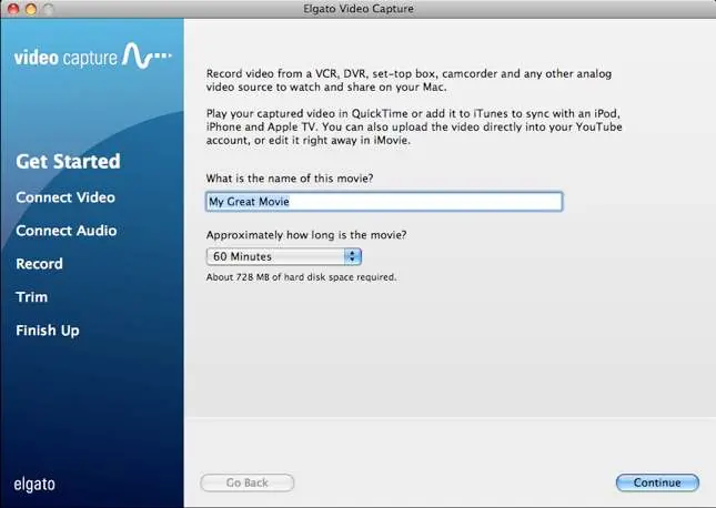 Elgato Video Capture setup screen