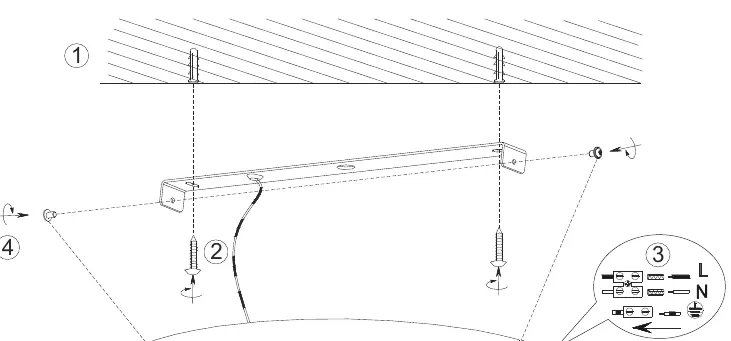 Installation diagram showing mounting and wiring steps.