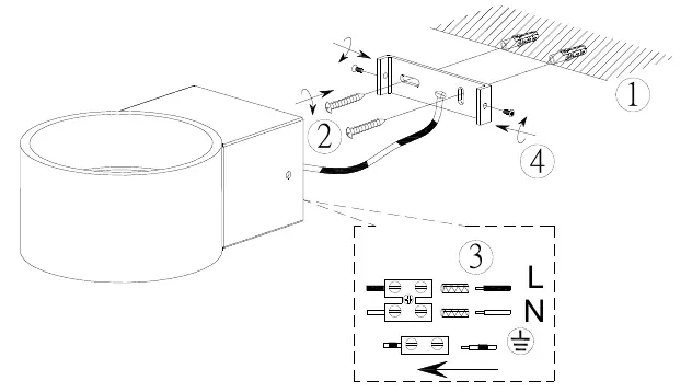 Wiring and installation diagram for the wall light.