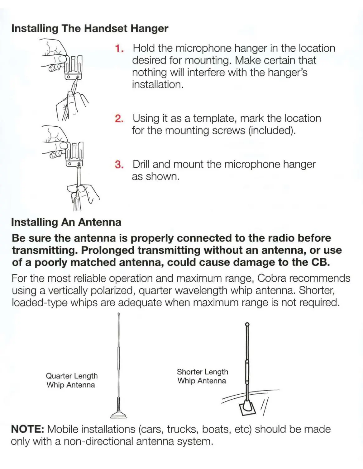 Installing the Handset Hanger and Antenna
