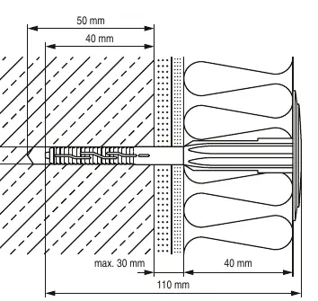 Installation dimensions for Hilti SDK-FV 8x110