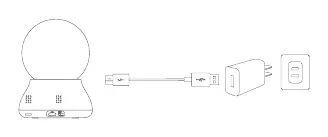 Diagram showing how to connect the camera to the power adapter.