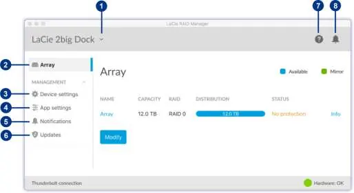 LaCie RAID Manager interface navigation