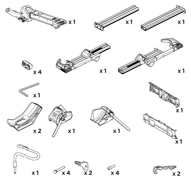 Parts included with the Thule Verse rack.