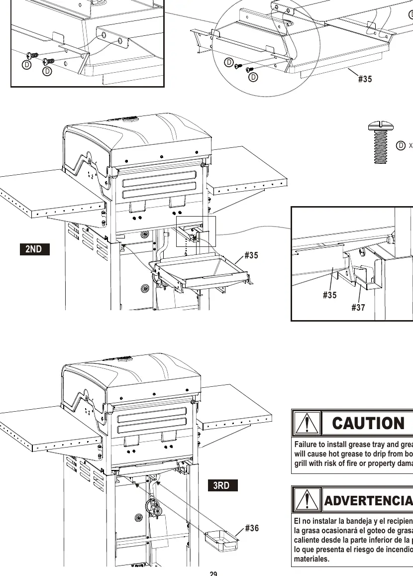 Assembly Step 15: Installing the grease tray.