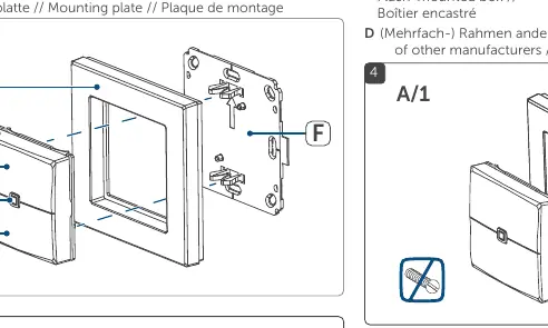 Device overview showing components A through F.