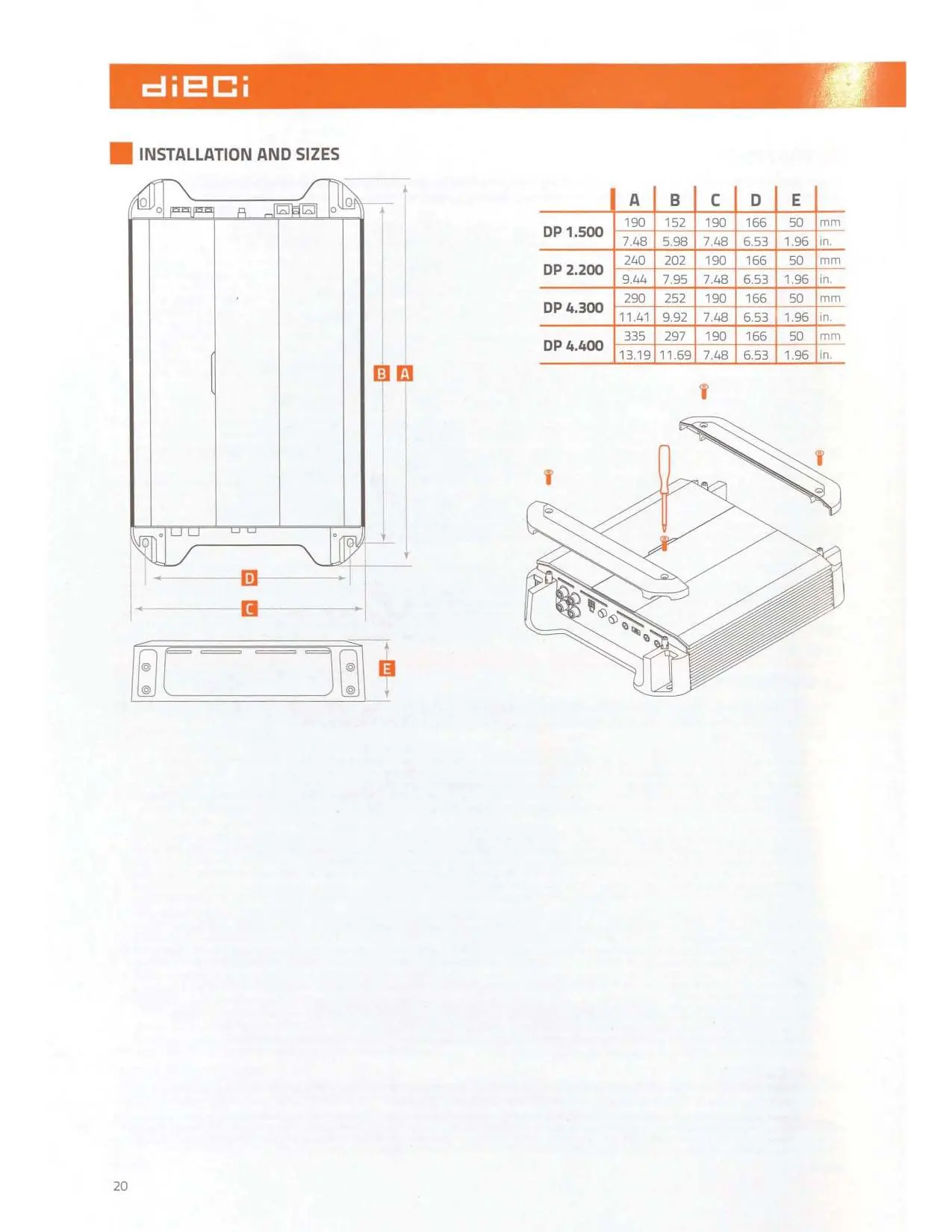 Installation dimensions and mounting