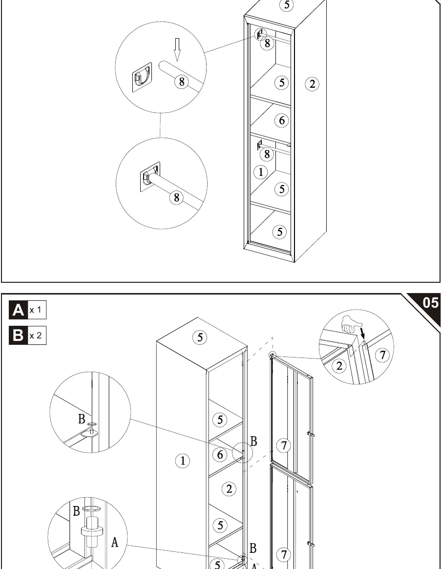 Steps 04 and 05: Installing rod and doors