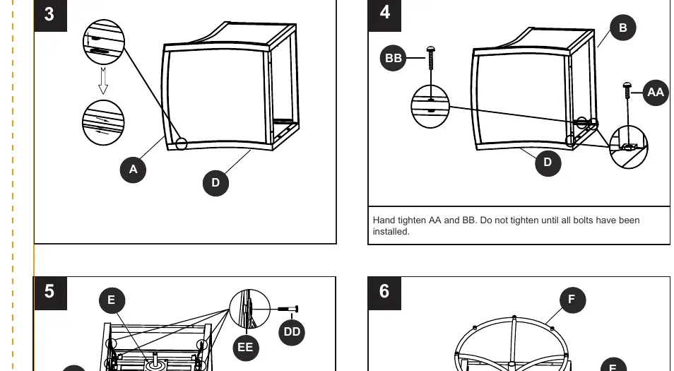 Assembly steps 3 and 4: Attaching frame components.