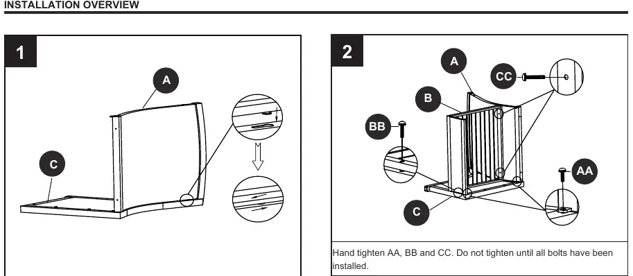 Assembly steps 1 and 2: Connecting the chair frame.