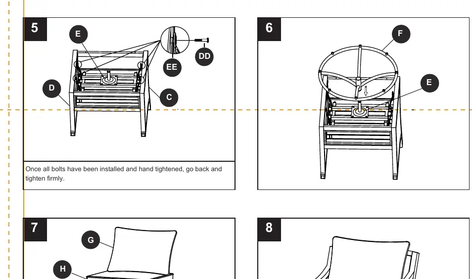 Assembly steps 5 and 6: Securing the base mechanism.