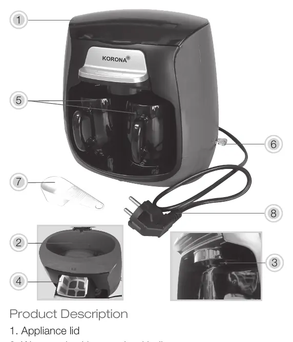 Korona 2-Cup Coffee Maker parts diagram