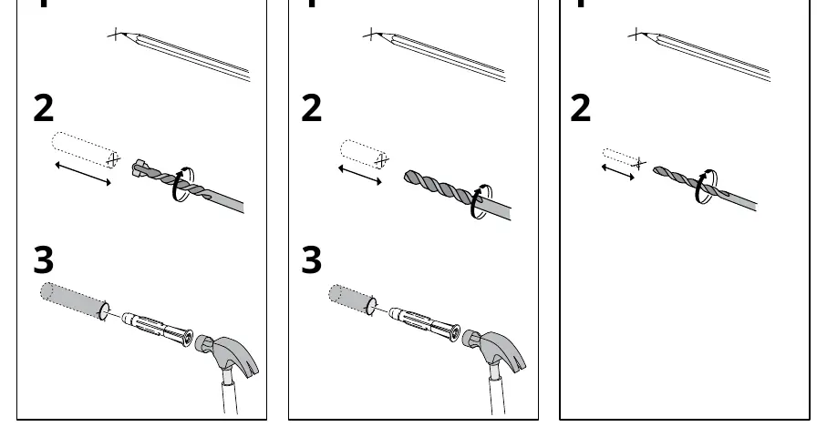 Wall mounting instructions for different wall types.