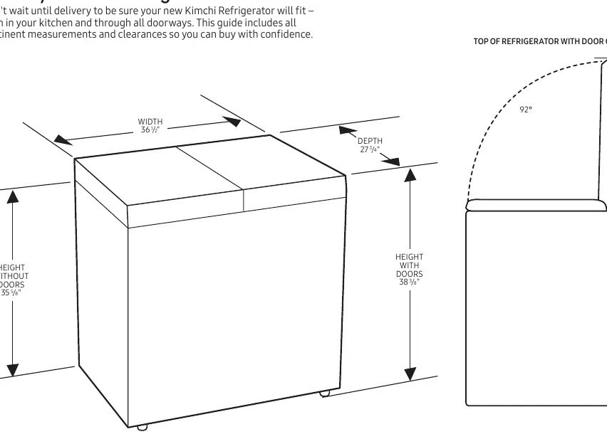 Dimension diagram for the Kimchi Refrigerator
