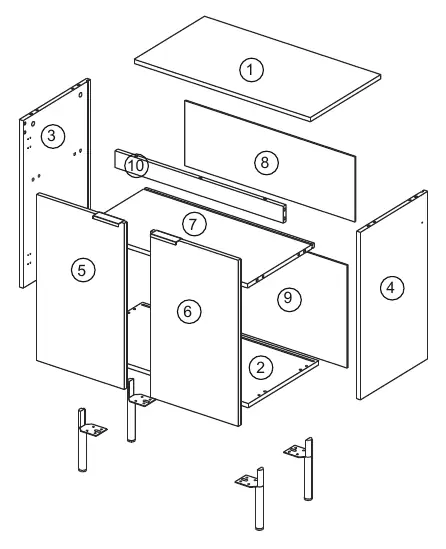 Exploded view of the cabinet components