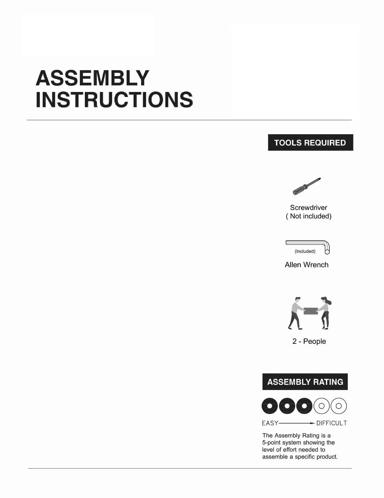 Tools required for assembly