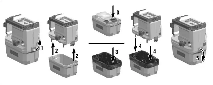 Steps for changing the dust bag and filter