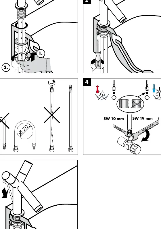 Installation steps for the basin mixer