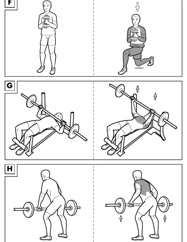 Exercise illustrations (F, G, H)