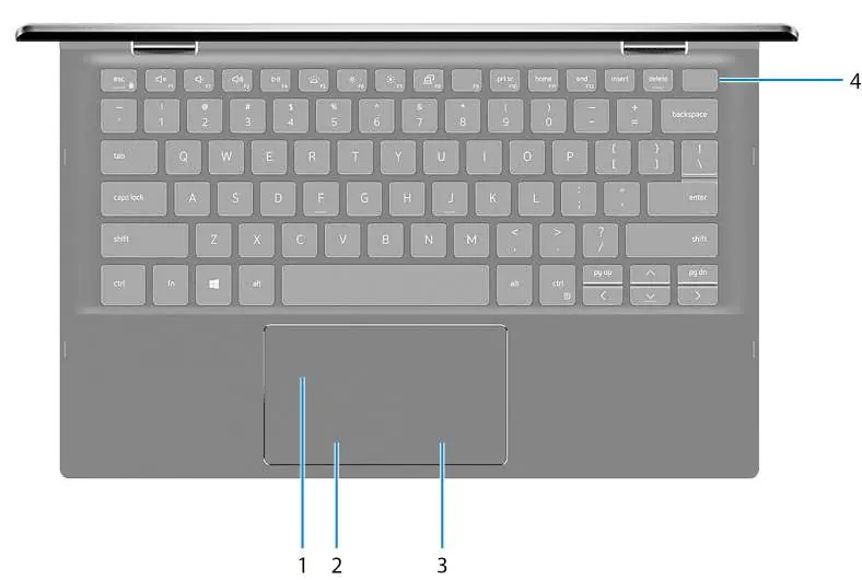 Base view: Touchpad and power button with fingerprint reader.