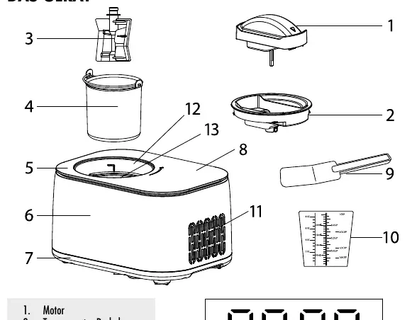 Parts diagram of the Gastroback Mini Gelateria 2-in-1.