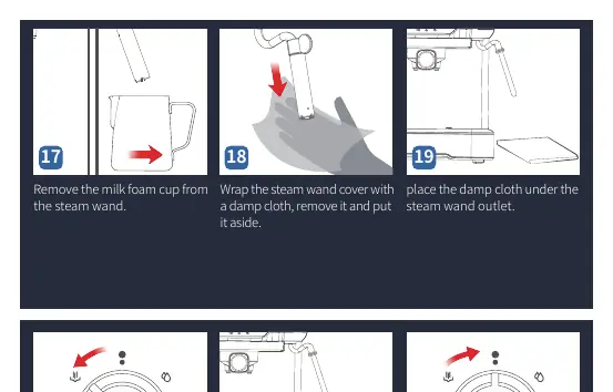 Milk frothing operation steps