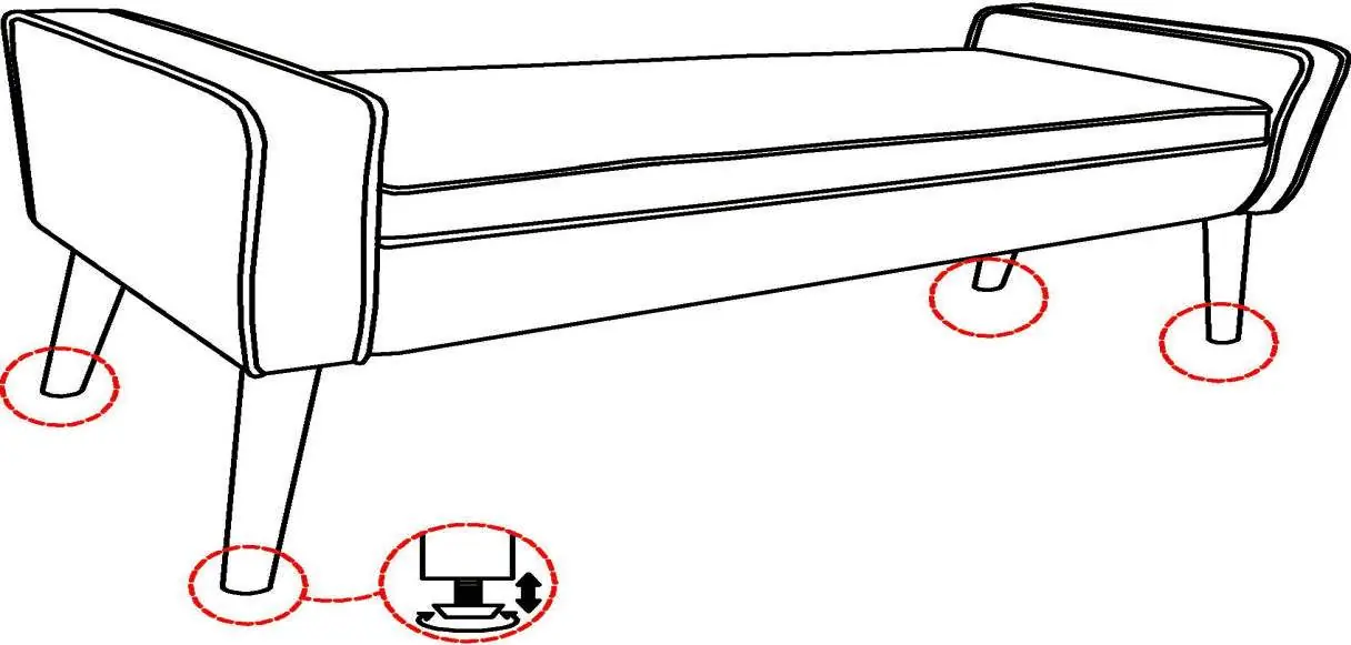 Assembly steps for attaching legs and balancing the bench.