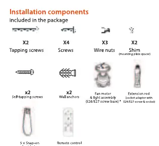 Installation components included in the package