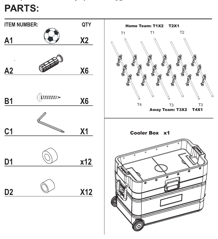 Parts list for the Milex Foosball Cooler
