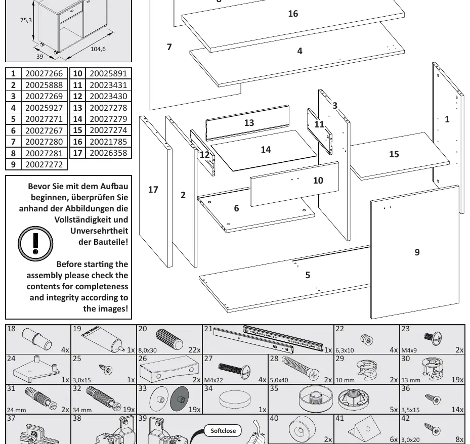 Parts list and components identification.