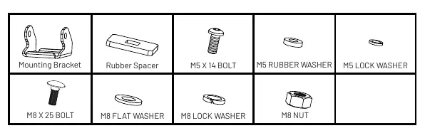 Mounting hardware components.