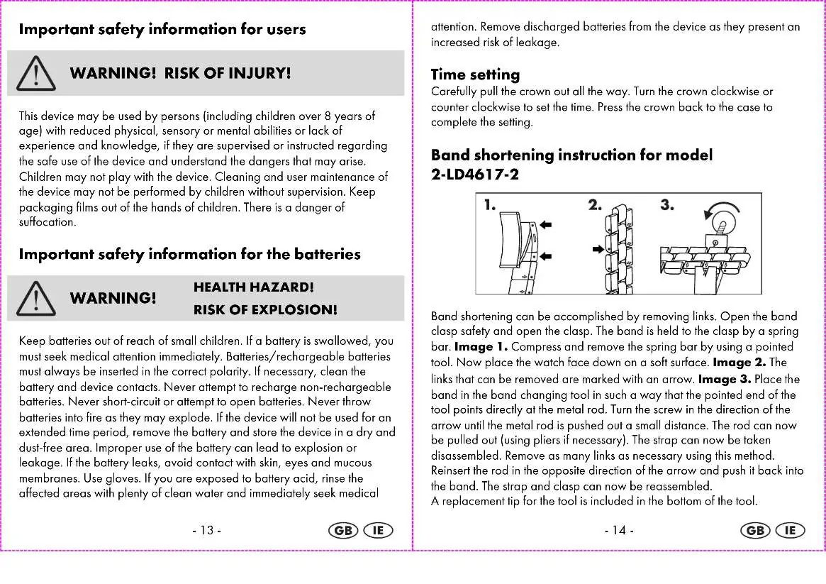Band shortening instructions for model 2-LD4617-2