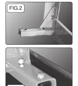 FIG.3: Detail of leg/bracket assembly attachment to bench top.