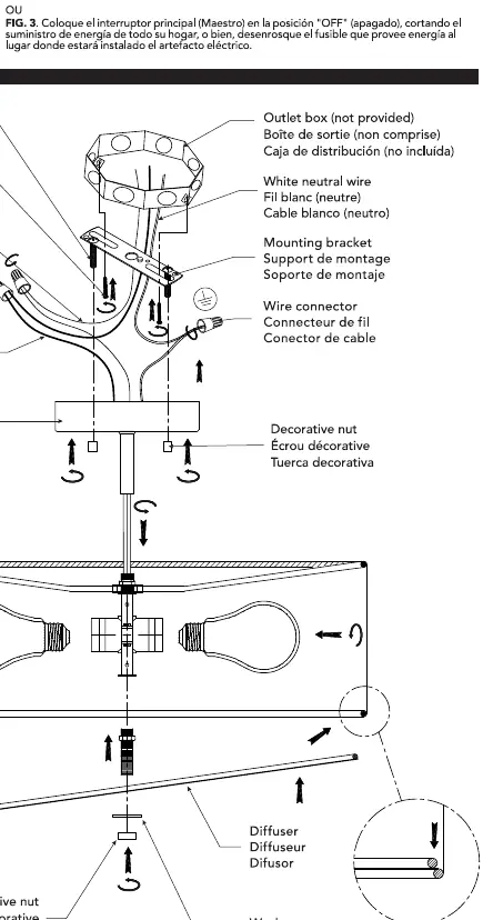 Installation and wiring diagram for the 2-Light Flush Mount Fixture.