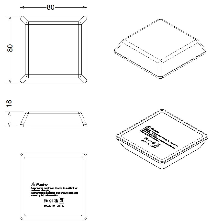 Review the physical dimensions and orientation of the solar lamp.