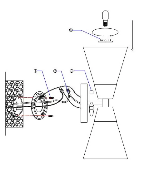 Wiring and mounting diagram for the wall sconce.