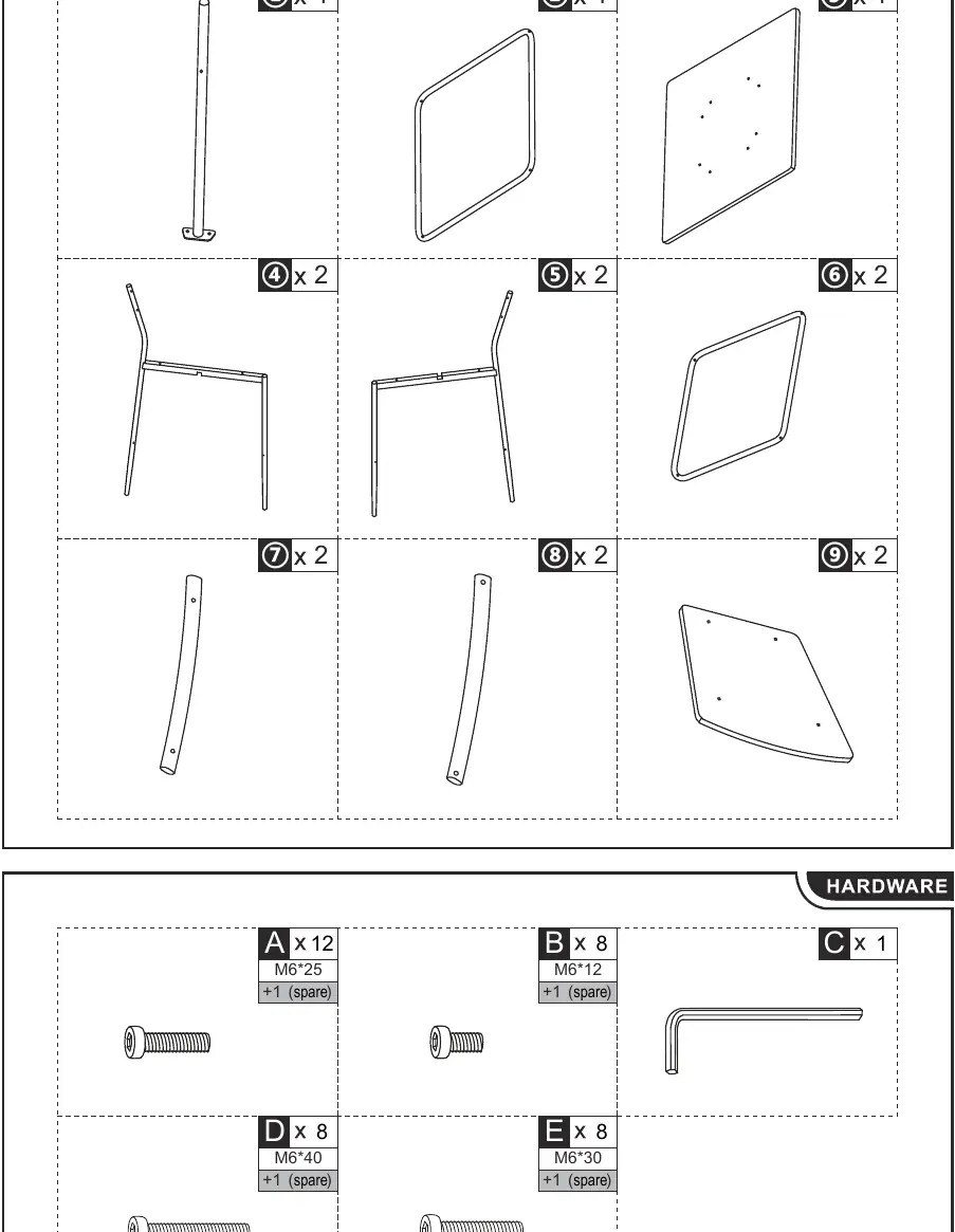 Parts and Hardware list