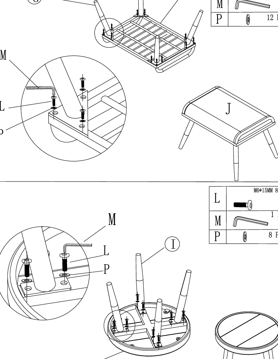 Footstool and table assembly steps