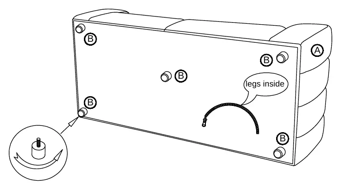 Step 1: Attaching legs to the sofa base